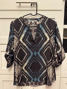 Collective Concepts Black, Teal & Cream Geometric Tunic SZ XS